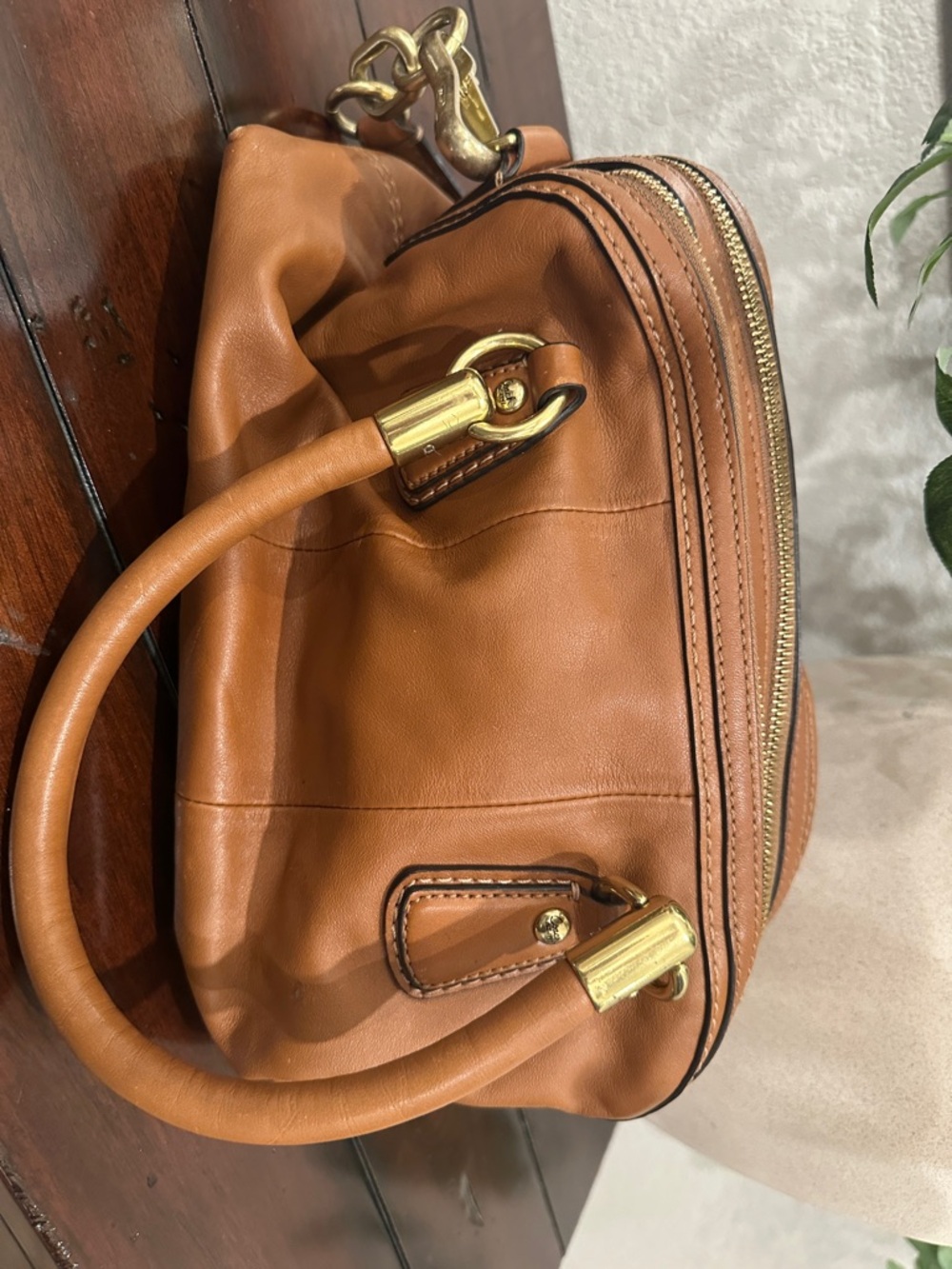 COACH Kristin Tan Leather Satchel with Gold-Tone Hardware - Picture 6 of 16